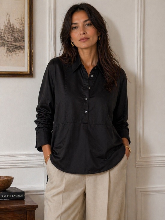 Harshman Tops - NWT Harshman Los Angeles Black Long-Sleeve Button Pullover Cotton Shirt Medium